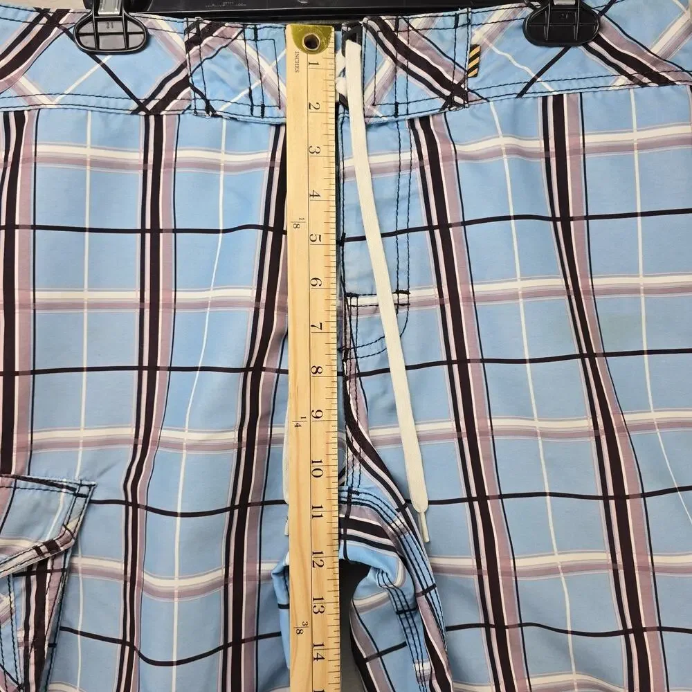 Vintage Billabong Board Shorts Mens 33 (Fits 34) Blue Plaid Skate Surf Swim Y2K